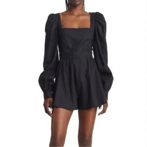 Chelsea 28 Linen Black Puff Sleeve Romper